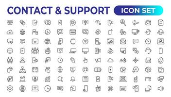 Contact and support web icons in line style. Web and mobile icon. Chat, support, message, phone. Vector illustration.