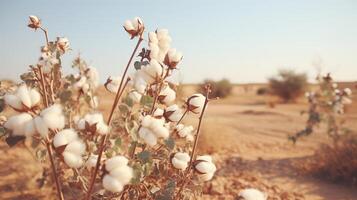 AI generated Cotton farm harvesting. Organic, eco-friendly and sustainable practice for textile industry photo