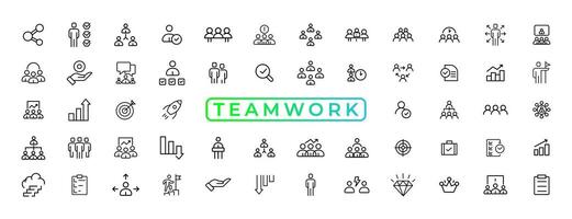 Teamwork line icons set. Businessman outline icons collection. Work group and human resources. Business teamwork, human resources, meeting, partnership, meeting, work group, success - stock vector. vector