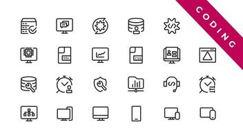 Set of web Development and Coding icons. Line art style icons bundle. vector illustration