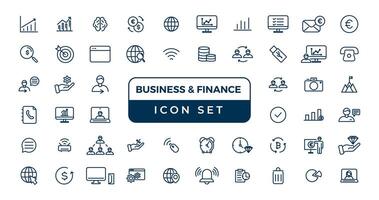 business and finance editable stroke line icon set with money, bank, check, law, auction, exchance, payment, wallet, deposit, piggy, calculator, web and more isolated outline thin symbol. vector