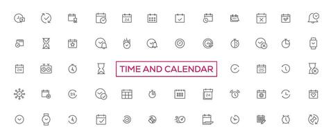 Time and clock, calendar, timer line icons. Vector linear icon set