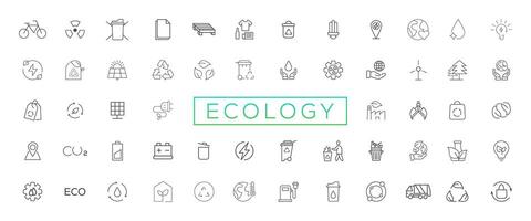 Eco friendly related thin line icon set in minimal style. Linear ecology icons. Environmental sustainability simple symbol vector
