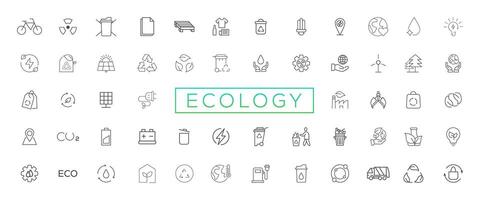 eco simpático relacionado Delgado línea icono conjunto en mínimo estilo. lineal ecología iconos ambiental sustentabilidad sencillo símbolo vector