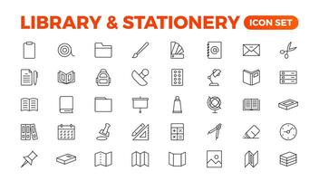 Educational Resources Line Icons set. Backpack, Book,  learning, school. Learning icon set. Contains study, graduation, student, knowledge, learning, school, and stationery icons. vector