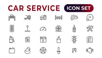 Car service icon set with editable stroke and white background. Auto service, car repair icon set. Car service and garage. vector