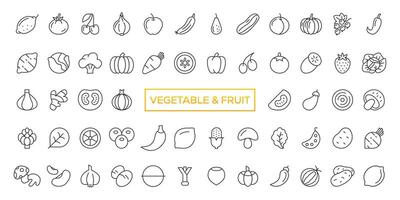 Fruits and vegetables icons set. Vector line icons, modern linear design graphic elements, outline symbols