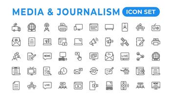 Set of thin line icons news, mass media, and fake news. Outline symbol collection. related to media, vector