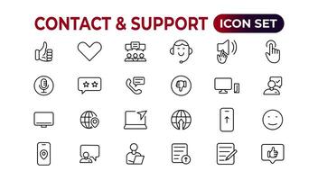 Contact and support web icons in line style. Web and mobile icon. Chat, support, message, phone. Vector illustration.