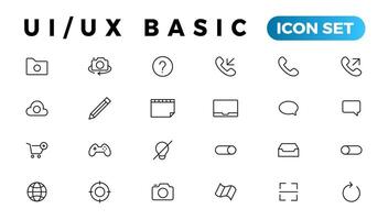 Basic User Interface Essential Set. ui ux Line Outline Icons. For App, Web, Print. Editable Stroke. vector