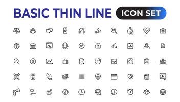 Basic thin line icon for office and web. outline icon set collection. vector