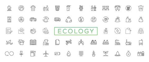 eco simpático relacionado Delgado línea icono conjunto en mínimo estilo. lineal ecología iconos ambiental sustentabilidad sencillo símbolo vector