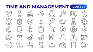 Business and management line icons set. Management icon collection. Project management icon collection. Time management and planning concept. Outline icon set. vector