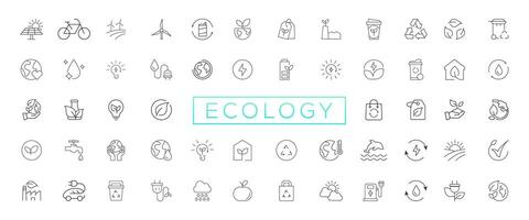 eco simpático relacionado Delgado línea icono conjunto en mínimo estilo. lineal ecología iconos ambiental sustentabilidad sencillo símbolo vector