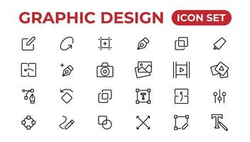 Thin line icons of graphic design. Simple linear icons in a modern style flat, Creative Process. Graphic design, creative package. vector