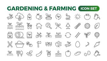 Set of outline icons related to gardening, landscaping, and farming. Linear icon collection.Set of horticulture Icons. Farming and agriculture outline icon collection. Outline icon set. vector