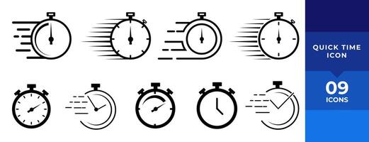 Timer icons set. Quick time or deadline icon. Express service symbol. Countdown timer and stopwatch icons isolated on white. Vector illustration.