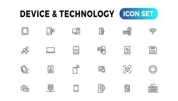 dispositivo y información tecnología línea íconos recopilación. grande ui icono conjunto en un plano diseño. Delgado contorno íconos paquete vector