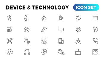 Device and Information technology line icons collection. Big UI icon set in a flat design. Thin outline icons pack vector