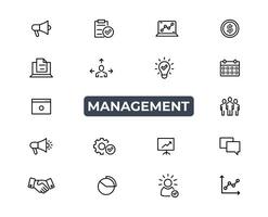 Business Management Outline Icon Collection. Thin Line Set contains such Icons as Vision, Mission, Values, Human Resource, Experience and more. Simple web icons set. vector