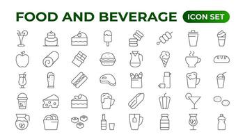 Set of outline icons related to food and drink. Linear icon collection. Fast food and drinks line icons collection. Bar, restaurant, food icons. UI icon set. Thin outline icons pack. vector