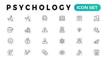 Psychology, Positive thinking line icons collection. Psychology, charity, family, happy, peace icons. UI icon set. Thin outline icons pack vector