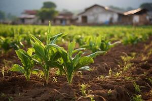 AI generated Fresh organic crop sprouts - promoting sustainable farming and agriculture for a greener future photo