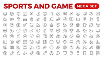 Sports and Game icon set. Hobby and lifestyle line icons collection. Religion, sport, game, fitness, music, cinema icons. UI icon set. Thin outline icons pack. Outline icon collection. vector