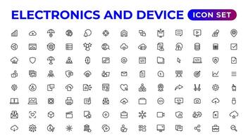 Electronics and device lines icon set. Electronic devices and gadgets, computer, equipment and electronics. Computer monitor, smartphone, tablet and laptop sumbol collection. vector