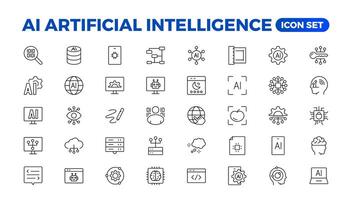 Set of Ai artificial intelligence icon set vector collection. AI Essentials line Icon collection, artificial intelligence icon set in line style, machine learning, smart robotic Free Vector