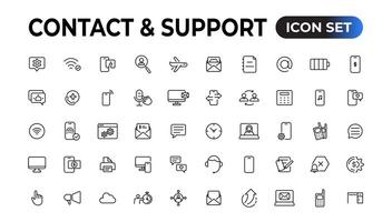 Contact and support web icons in line style. Web and mobile icon. Chat, support, message, phone. Vector illustration.