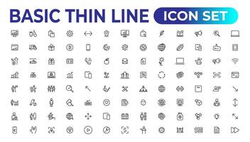 Basic thin line icon for office and web. outline icon set collection. vector