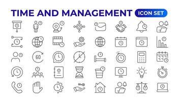 Business and management line icons set. Management icon collection. Project management icon collection. Time management and planning concept. Outline icon set. vector