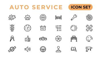 Auto service and car garage Set of thin line web icon set, simple outline icons collection, Pixel Perfect icons, Simple vector illustration.