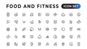 Food and fitness linear icons collection.Set of thin line web icon set, simple outline icons collection, Pixel Perfect icons, Simple vector illustration.