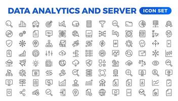 Data analysis, statistics, analytics - minimal thin line web icon set. Outline icons collection. Simple vector illustration. Data analysis thin line icon set. Data processing outline pictograms.