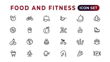 Food and fitness linear icons collection.Set of thin line web icon set, simple outline icons collection, Pixel Perfect icons, Simple vector illustration.