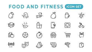 Food and fitness linear icons collection.Set of thin line web icon set, simple outline icons collection, Pixel Perfect icons, Simple vector illustration.