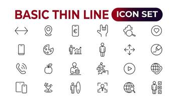 Basic thin line icon for office and web. outline icon set collection. vector