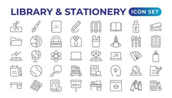 Educational Resources Line Icons set. Backpack, Book,  learning, school. Learning icon set. Contains study, graduation, student, knowledge, learning, school, and stationery icons. vector