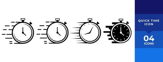 Timer icons set. Quick time or deadline icon. Express service symbol. Countdown timer and stopwatch icons isolated on white. Vector illustration.