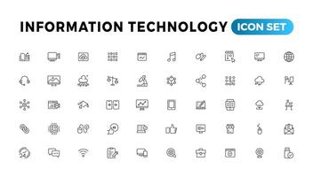 información tecnología línea íconos recopilación. grande ui icono conjunto en un plano diseño. Delgado contorno íconos paquete vector