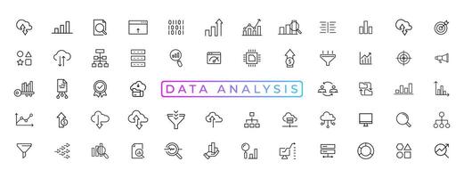 grande datos análisis Delgado línea icono colocar. datos Procesando contorno pictogramas para sitio web y móvil aplicación interfaz gráfica de usuario digital analítica sencillo ui, ux vector íconos