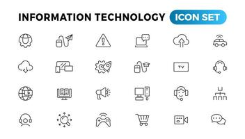 información tecnología línea íconos recopilación. grande ui icono conjunto en un plano diseño. Delgado contorno íconos paquete vector