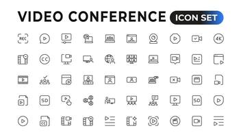 Video Conference icon Set. Collection of linear simple web icons. vector