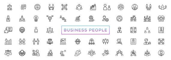 Business people line icons set. Businessman outline icons collection. Teamwork, human resources, meeting, partnership, meeting, work group, success, resume vector