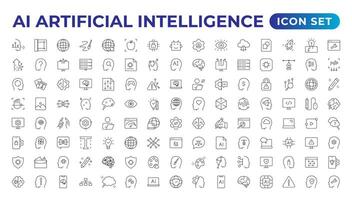 Set of Ai artificial intelligence icon set vector collection. AI Essentials line Icon collection, artificial intelligence icon set in line style, machine learning, smart robotic Free Vector