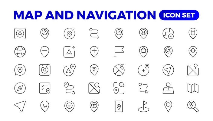 Navigation Line Icons vector. symbol of map location. Map place marker. pointer GPS location symbol.