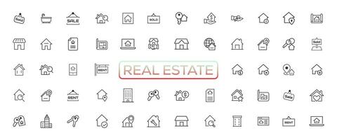 Real Estate minimal thin line web icon set. Included the icons as realty, property, mortgage, home loan and more. Outline icons collection. Simple vector illustration