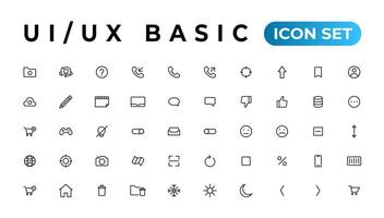 Basic User Interface Essential Set. ui ux Line Outline Icons. For App, Web, Print. Editable Stroke. vector